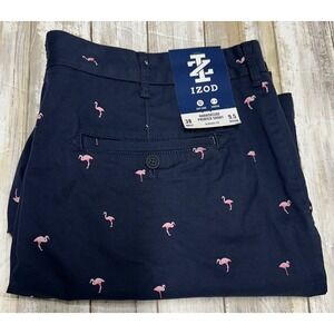 IZOD Men's Harborside Flamingo Print Stretch Shorts Size 38x9.5‎ Navy  Blue